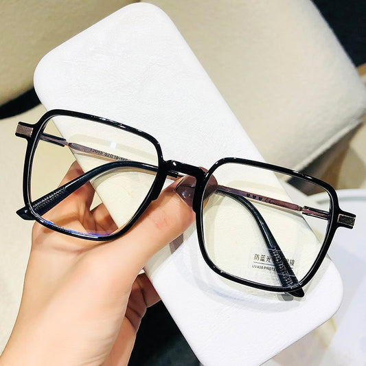 Color-changing flat glasses women's ultra-light damp cold brown transparent frame ins high value large frame thin plain glasses