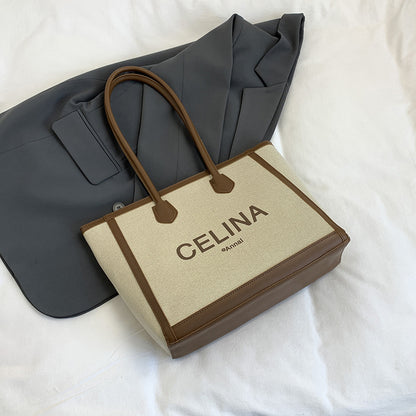 College students class alphabet canvas bag women's 2025 spring new trendy simple large-capacity shoulder bag tote bag
