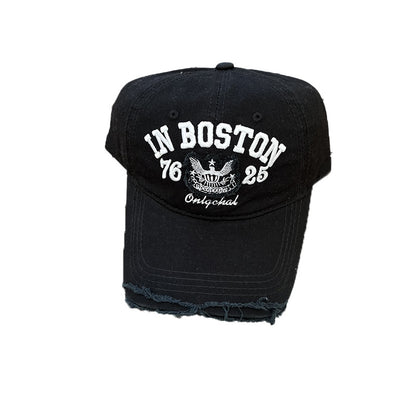 Women's Casual Fashion Ripped Letter Embroidery Cap Korean Version Versatile Soft Top Baseball Cap Sunscreen Sun Hat Tide