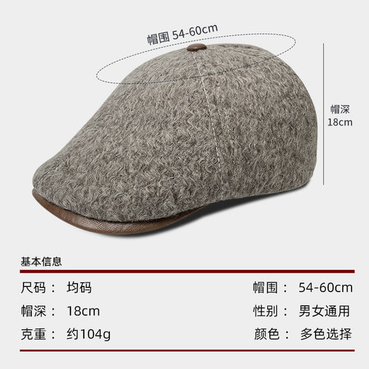 Woolen forward hat children autumn and winter solid color retro duck tongue newsboy hat warm face little painter hat wool