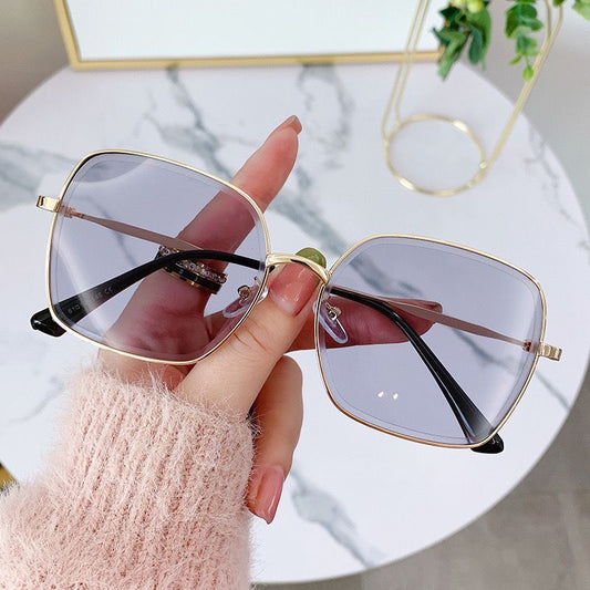 2023 new high-end large-frame sunglasses, UV-proof metal trimmed blush, big face and thin sunglasses for women