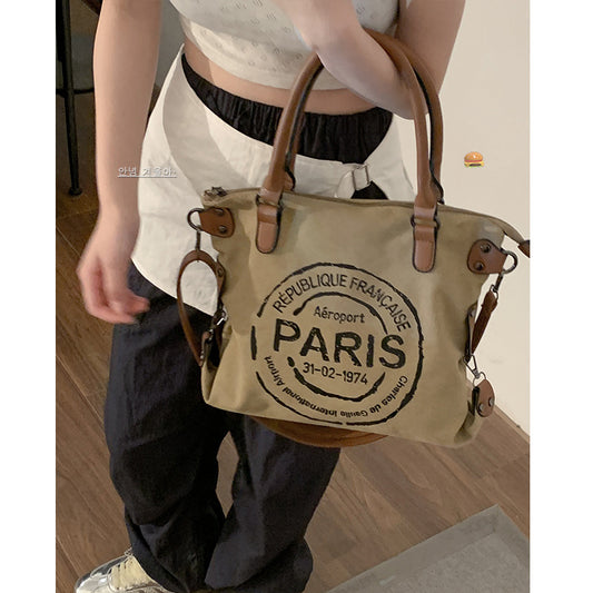 Wholesale Korean version of casual portable canvas bag women's 2024 new fashion letter tote bag large capacity messenger bag
