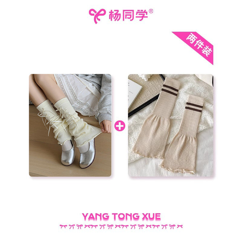 [Student Yang] Wear gray bow lace socks for women's knitted summer girl sweet ballet stacking socks