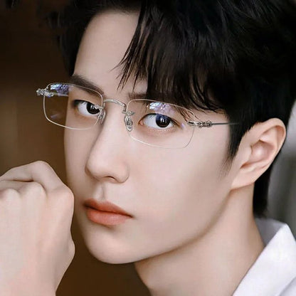 Color-changing eye protection rimless glasses plain face high-end new anti-blue glasses women's rimless frame Sven men's wholesale