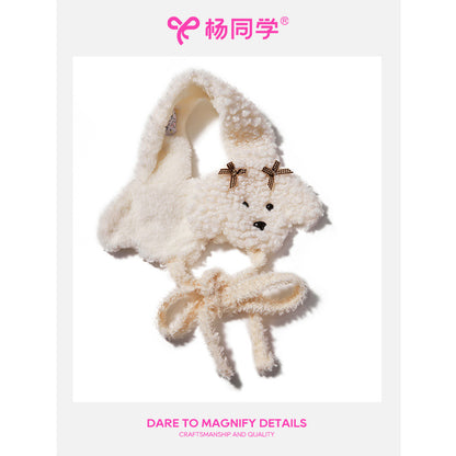 Classmate Yang strictly selects cute plush puppy earmuffs, female autumn and winter earmuffs, cute solid color warm and cold earmuffs