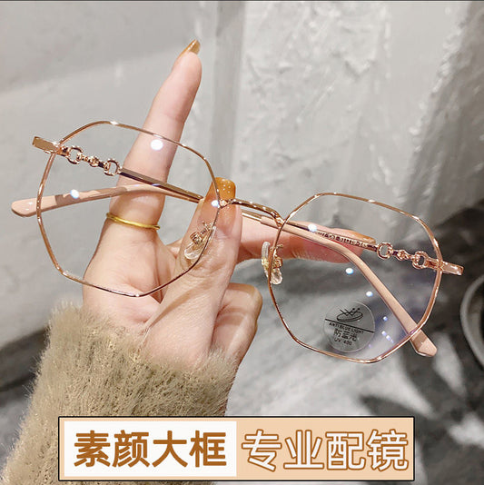 Women's myopia glasses exquisite advanced sense retro small frame big face thin anti-blue light no degree flat mirror wholesale