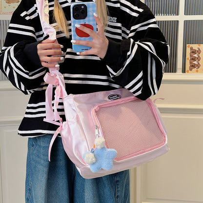 College style versatile simple bow casual large capacity ins style, messenger bag women's bag transparent shoulder messenger bag