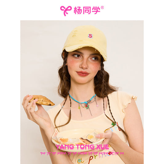 [Student Yang] S Embroidered Baseball Cap Big Head Circumference Show Face Small Hat Women's Deep Top Cap Big Face Wide Brim