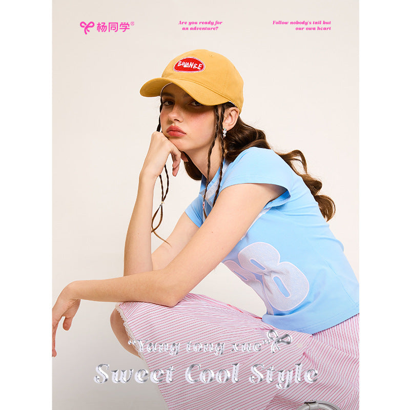 [Student Yang] Round label baseball cap big head circumference hat women's 2025 new niche cap shows a small trend