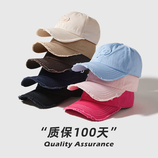 Classmate Yang retro and old P letter embroidered soft top baseball cap for men showing their faces and a small cap for women