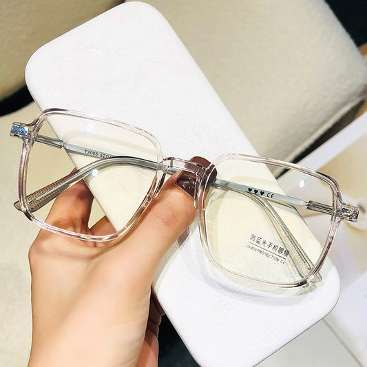 Color-changing flat glasses women's ultra-light damp cold brown transparent frame ins high value large frame thin plain glasses