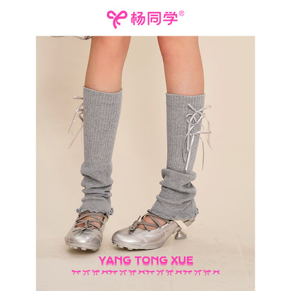 [Student Yang] Wear gray bow lace socks for women's knitted summer girl sweet ballet stacking socks