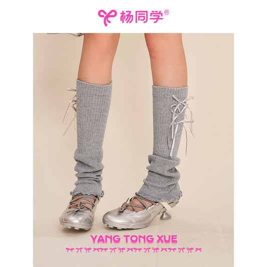 [Student Yang] Wear gray bow lace socks for women's knitted summer girl sweet ballet stacking socks
