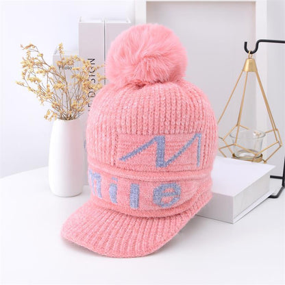 Winter chenille fleece warm women's knitted hat, Korean version of women's thickened duck tongue wool pullover ear hat tide