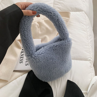 2023 autumn and winter new trend fluffy women's bag granular wool vegetable basket handbag plush cute bucket bag