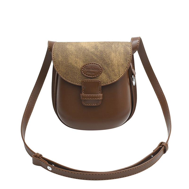 2023 autumn and winter fashion mini portable shoulder bag women's plaid splicing retro messenger small square bag texture mobile phone bag
