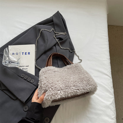 Winter large-capacity plush bag women's 2024 new women's bag simple and fashionable shoulder bag plush small square bag