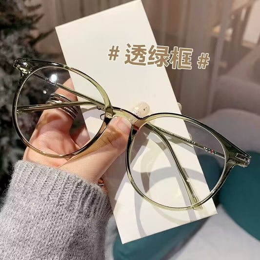 2023 fashion trendy small round frame glasses tr plus metal material high value couple models plain anti-blue glasses
