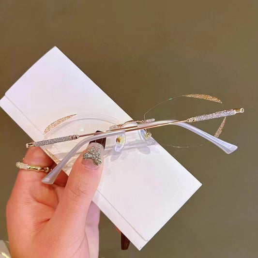 2022 new trimmed star fine flash anti-blue reading glasses Douyin same men's and women's flower glasses rimless glasses