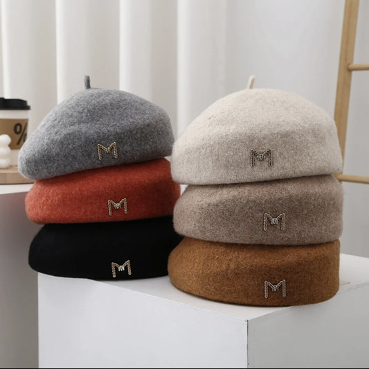 Xiaoxiangfeng M standard wool beret children autumn and winter size head circumference stiff face small painter hat fashion ins