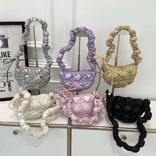 2023 new one-shoulder high-end silver cloud pleated small bag casual bubble mini dumpling messenger bag texture