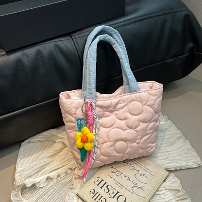 Winter soft flower hand bag bento bag Japanese simple lunch box bag cream portable small bag
