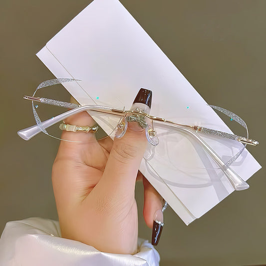 Women's frameless diamond trimmed anti-blue reading glasses flat glasses finished myopia glasses Internet celebrity Douyin live broadcast glasses