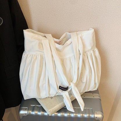 Women's large-capacity ins style new spring and summer versatile simple casual pleated polka dot shoulder college student tote bag