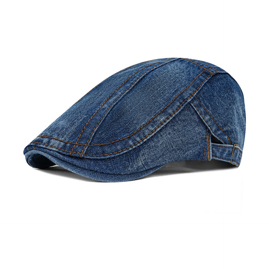 Washed cotton denim beret women's fashion British style painter hat curved brim newsboy cap eight character forward hat