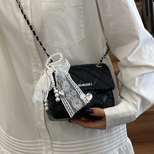 Xiaoxiangfeng silver bag women's 2025 new fashion diamond chain small square bag versatile messenger bag