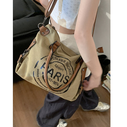 Wholesale Korean version of casual portable canvas bag women's 2024 new fashion letter tote bag large capacity messenger bag