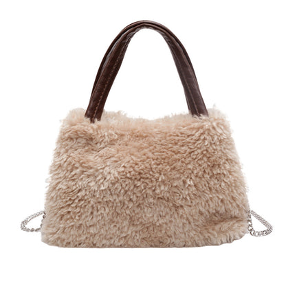 Winter large-capacity plush bag women's 2024 new women's bag simple and fashionable shoulder bag plush small square bag