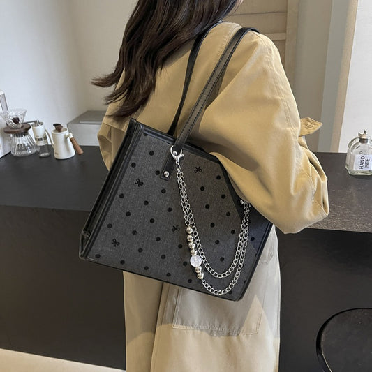 College style Korean tote bag 2024 new literary and fashionable polka dot single shoulder underarm large-capacity commuting handbag