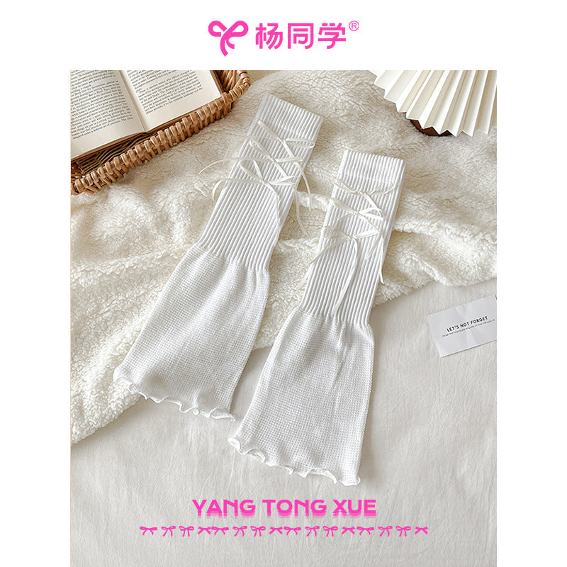 [Student Yang] Wear gray bow lace socks for women's knitted summer girl sweet ballet stacking socks