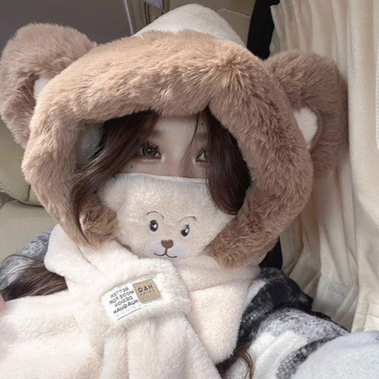 Winter ear protection, scarf, ear hat, scarf, mask, cute strawberry bear, warm and cold-proof, Lei Feng hat, female cycling hat