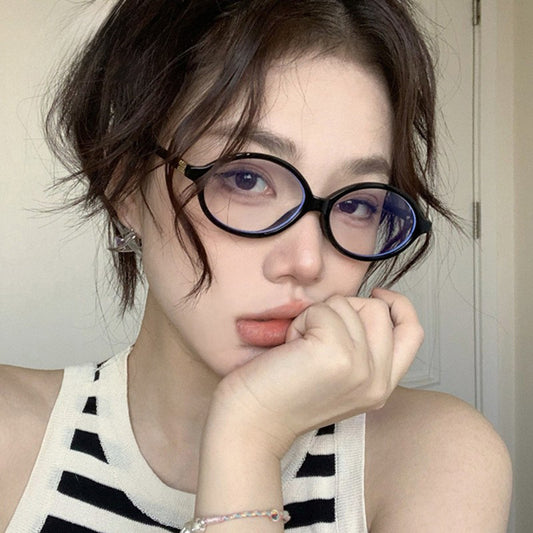 Xiaohongshu same book glasses nerd glasses oval small frame retro myopia glasses leopard print Korean plain flat glasses