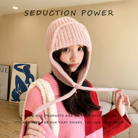 Wool hat women's autumn and winter warm fashion Korean versatile solid color simple windproof knitted hat outdoor travel ear protection