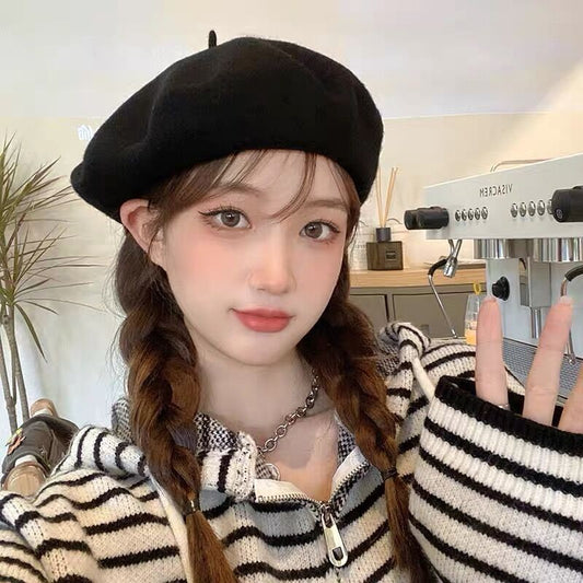 Woolen beret female British retro Korean version Japanese versatile bud hat octagonal hat children autumn and winter versatile