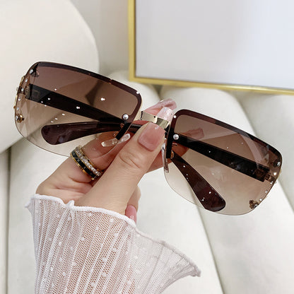 2023 fashion European and American half-frame diamond-encrusted sunglasses concave-convex lenses trendy atmospheric sunglasses cross-border sunshade glasses