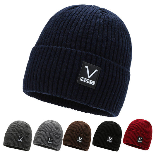 Winter new knitted hat men's fleece thickened warm cover wool hat student riding cold protection ear hat tide