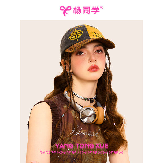 [Student Yang] Color matching leopard print baseball cap hat women's hard top cap Korean version wide brim shows small face