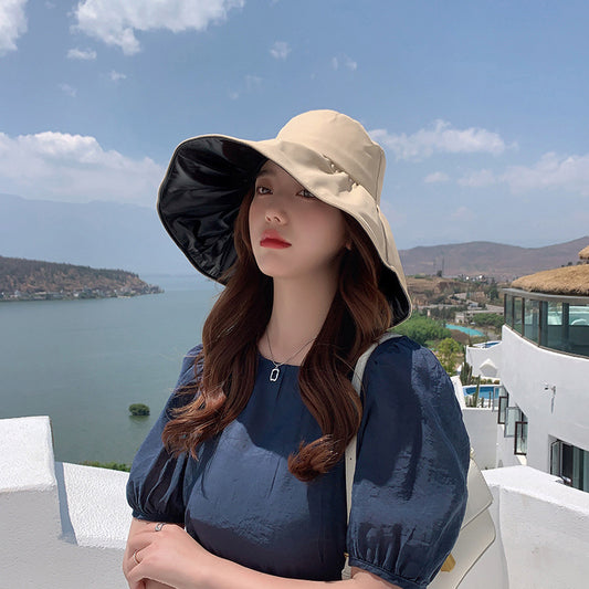 2022 vinyl face covering sunscreen hat women's summer bucket hat UV protection big brim sunshade sun hat one piece