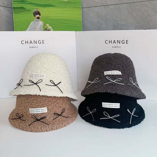Wholesale Korea 2024 autumn and winter warm thickened lamb wool fisherman hat children autumn and winter woolen bucket hat