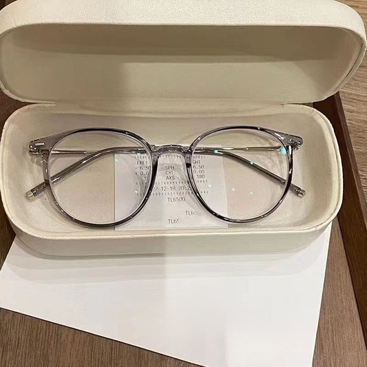 Xiaohongshu transparent tea gold myopia glasses for women can be matched with degrees, square and round faces, plain face artifact, flat mirror holder, big face and thin face