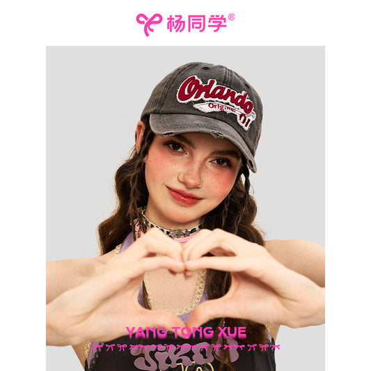 [Classmate Yang] Retro old baseball cap women's big head circumference washed hole wide brim cap showing face small hat